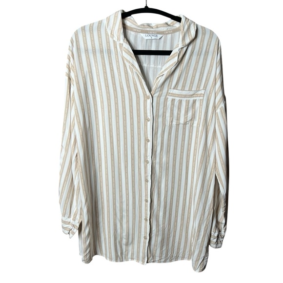 Lounge women’s sleep shirt tan & white stripped size small - Picture 1 of 12